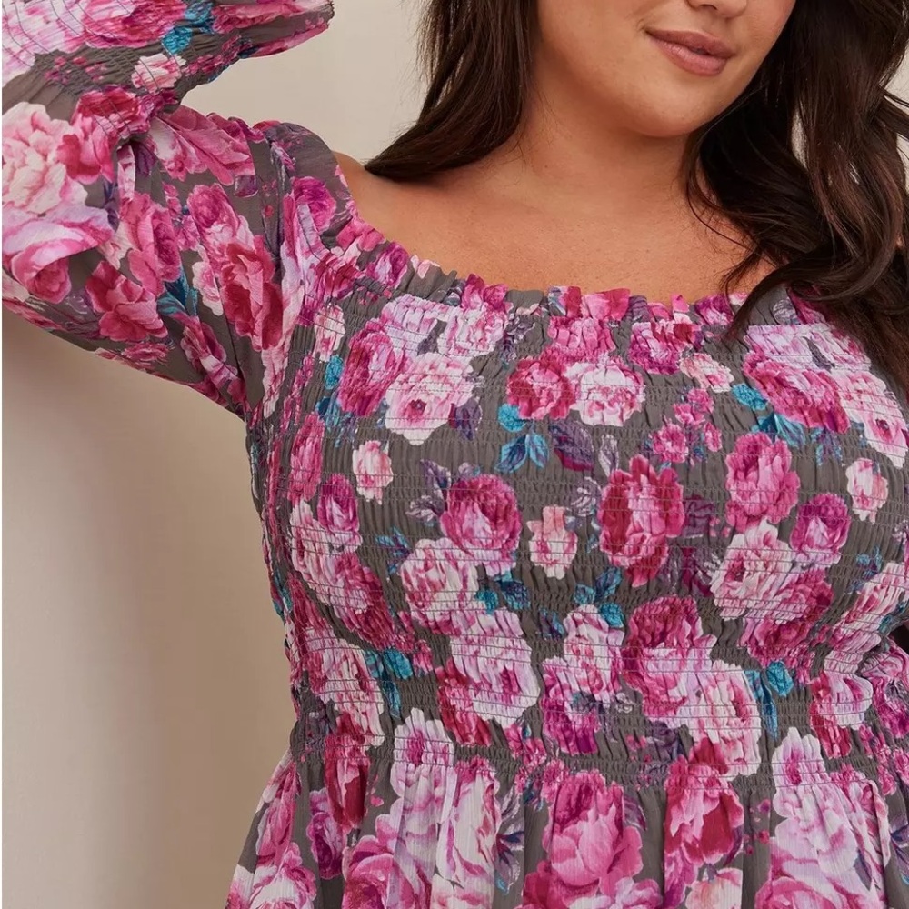 Torrid Pink and Gray Floral Top